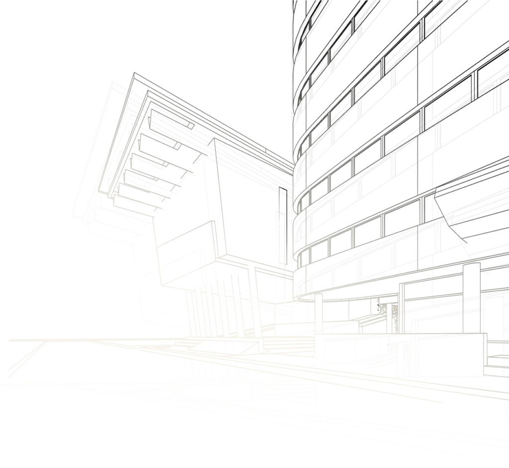Architectural line drawing representing sustainable residential community development and urban planning