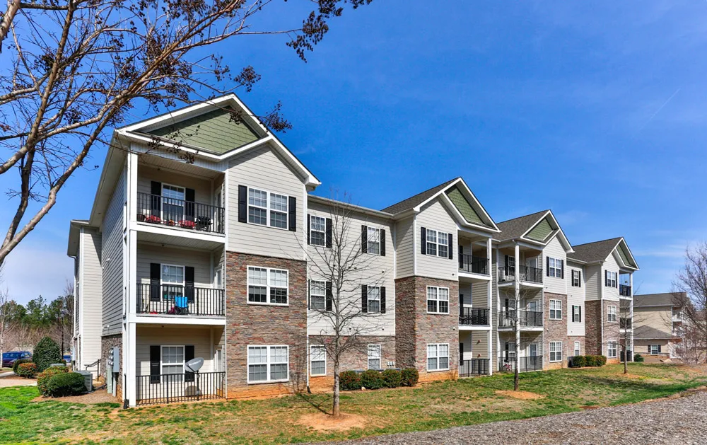Waterfront apartment community buildings at Villas at Marlin Bay near Lake Wylie
